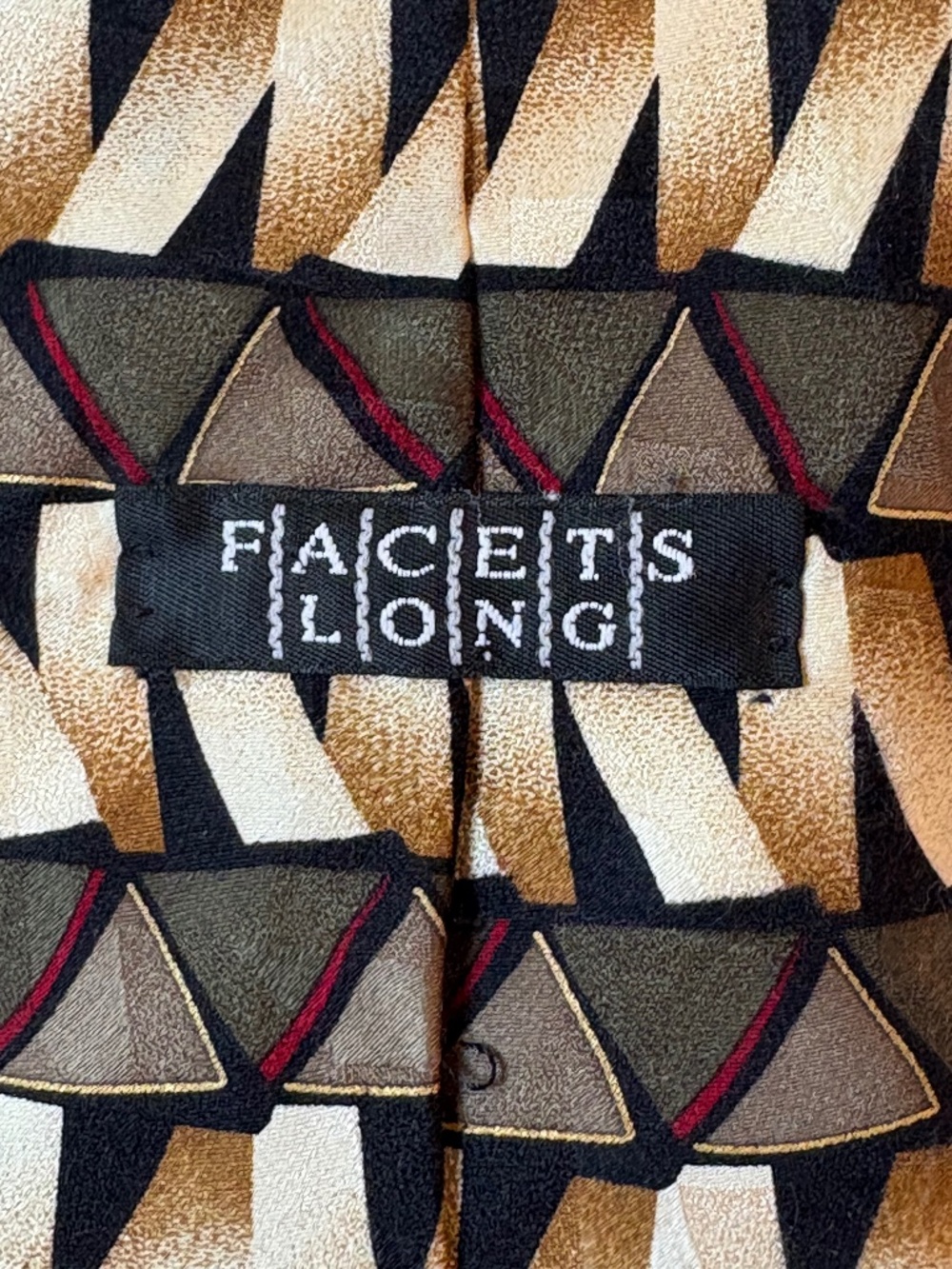 Vintage Facets Long Men’s Tie Geometric Earth Tone Retro Avant Garde